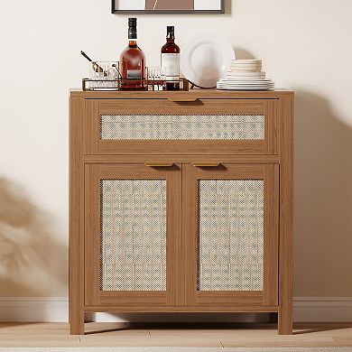 Farmhouse Rattan Entryway Sideboard Cabinet