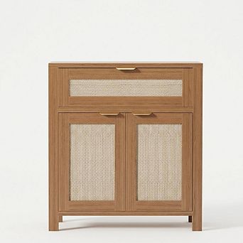 Farmhouse Rattan Entryway Sideboard Cabinet