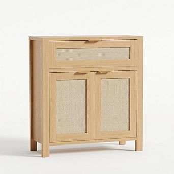 Farmhouse Rattan Entryway Sideboard Cabinet