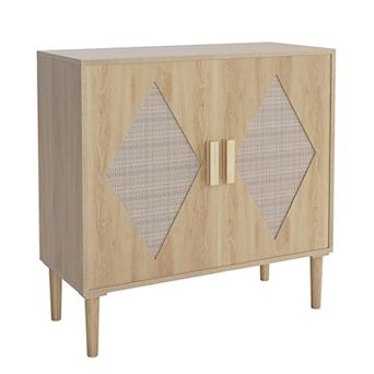 Sideboard Buffet Cabinet, Kitchen Storage Cabinet with Rattan Decorated Doors