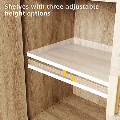 Sideboard Buffet Cabinet, Kitchen Storage Cabinet with Rattan Decorated Doors