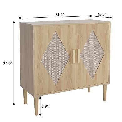 Sideboard Buffet Cabinet, Kitchen Storage Cabinet with Rattan Decorated Doors
