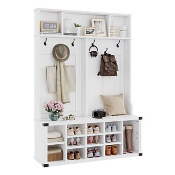 77" Large Hall Tree with Shoe Storage & Bench