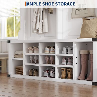77" Large Hall Tree with Shoe Storage & Bench