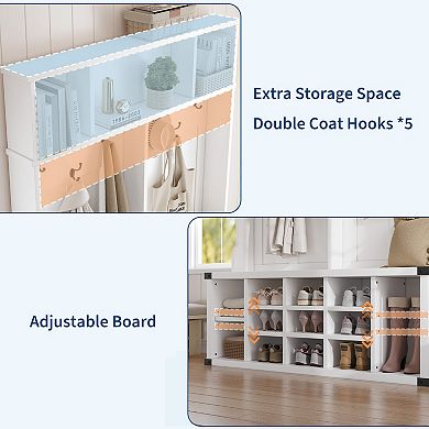 77" Large Hall Tree with Shoe Storage & Bench