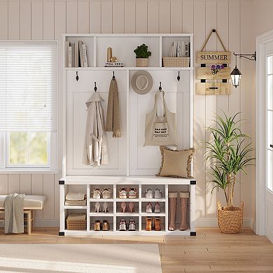 77" Large Hall Tree with Shoe Storage & Bench