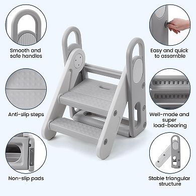 Collapsible 3-Step Toddler Step Stool with Handles