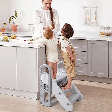 Collapsible 3-Step Toddler Step Stool with Handles