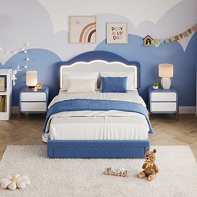 Bed Frame with Adjustable Headboard, Sherpa Fleece Upholstered Platform Bed Frame, 750 LB Capacity