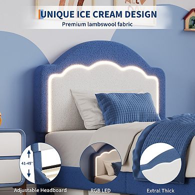 Bed Frame with Adjustable Headboard, Sherpa Fleece Upholstered Platform Bed Frame, 750 LB Capacity