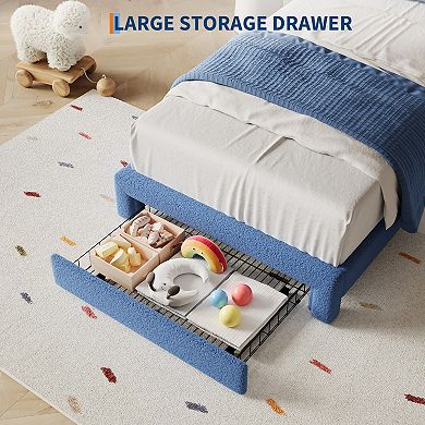 Bed Frame with Adjustable Headboard, Sherpa Fleece Upholstered Platform Bed Frame, 750 LB Capacity