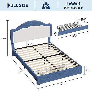 Bed Frame with Adjustable Headboard, Sherpa Fleece Upholstered Platform Bed Frame, 750 LB Capacity