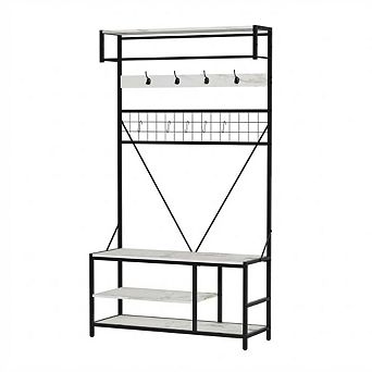 Hall Tree w/Bench and Shoe Storage, Coat and Shoe Rack w/Adjustable Shelf, Shoe Bench w/Coat rack