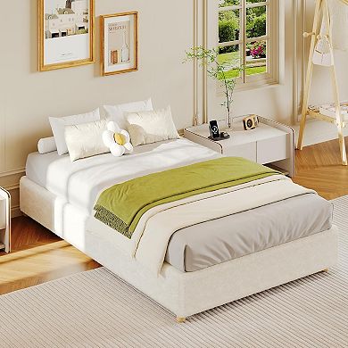 Low Platform, Solidified Wood Legs, No Headboard, No Box Spring Needed, Quiet & Easy Assembly