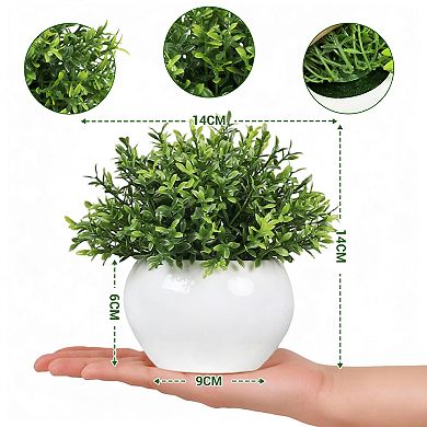 Mini Faux Greenery Artificial Potted Plants 4pcs in Small White Pot for Indoor Table Home Decor