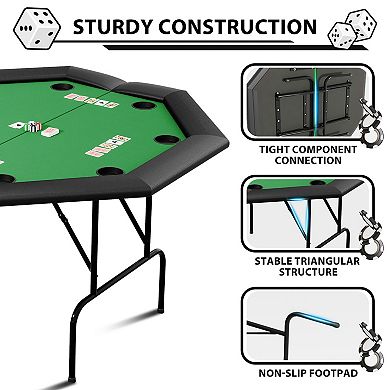 8 Player Poker Table 47 Inch Octagon Foldable Card Table