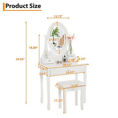 Modern White Vanity Desk with LED Mirror