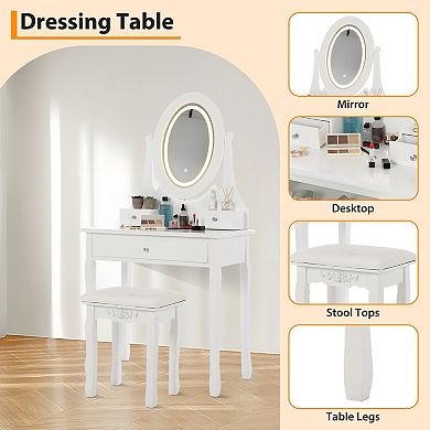 Modern White Vanity Desk with LED Mirror