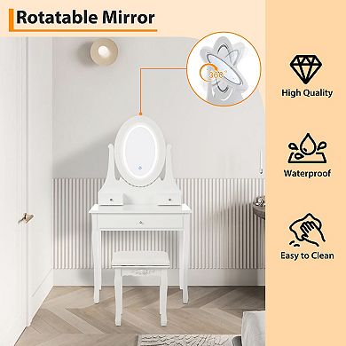 Modern White Vanity Desk with LED Mirror
