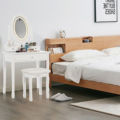 Modern White Vanity Desk with LED Mirror