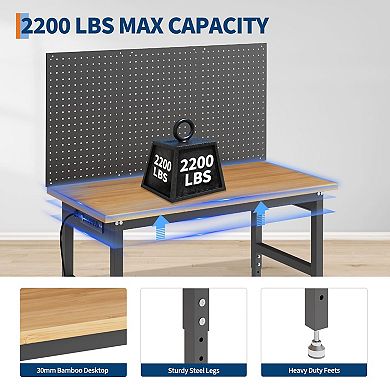 60" x 24" Bamboo Top Workbench with Drawer