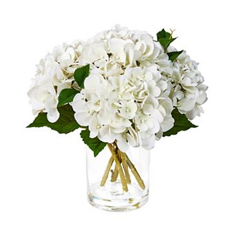 Artificial Hydrangea Flowers in Glass Vase,Faux Bouquet for Table Centerpiece Gift - VeriNatural