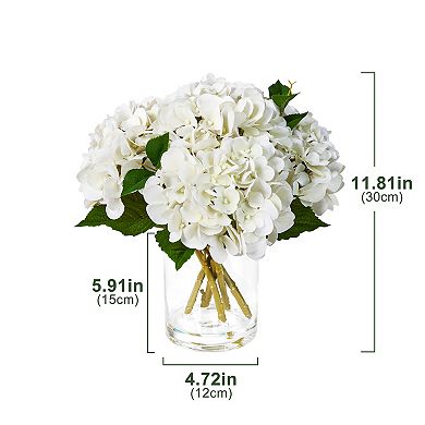 Artificial Hydrangea Flowers in Glass Vase,Faux Bouquet for Table Centerpiece Gift - VeriNatural