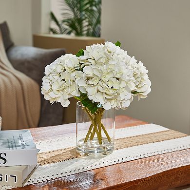 Artificial Hydrangea Flowers in Glass Vase,Faux Bouquet for Table Centerpiece Gift - VeriNatural