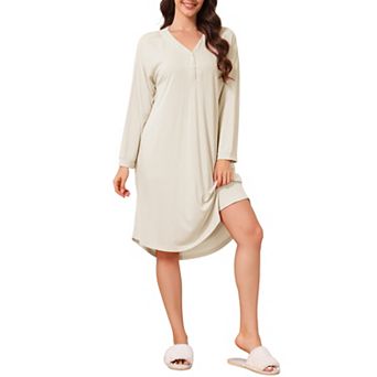 Women's Nightgowns Long Sleeve Sleep Night Gown V Neck Night Dress