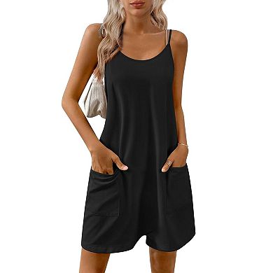 Ekouaer Rompers Sleeveless Spaghetti Strap Shorts Overalls Jumpsuits Beach Outfits with Pockets