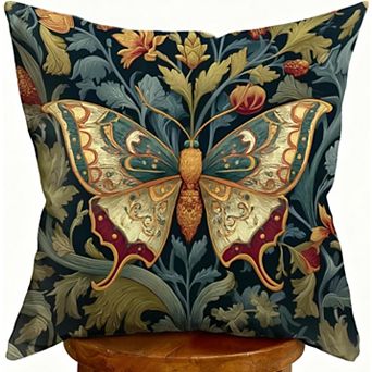 William Morris Inspired Floral Butterfly Pillow Cover, Cotton, Double-Sided Print