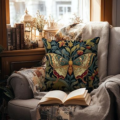 William Morris Inspired Floral Butterfly Pillow Cover, Cotton, Double-Sided Print