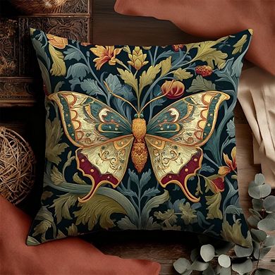 William Morris Inspired Floral Butterfly Pillow Cover, Cotton, Double-Sided Print