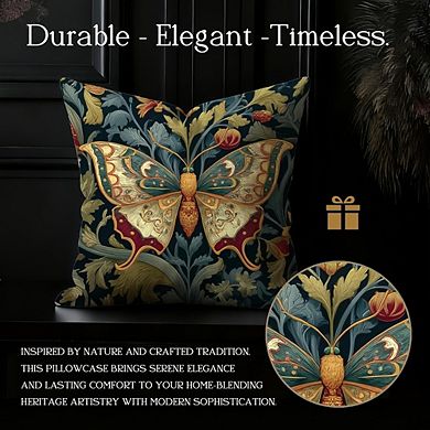 William Morris Inspired Floral Butterfly Pillow Cover, Cotton, Double-Sided Print