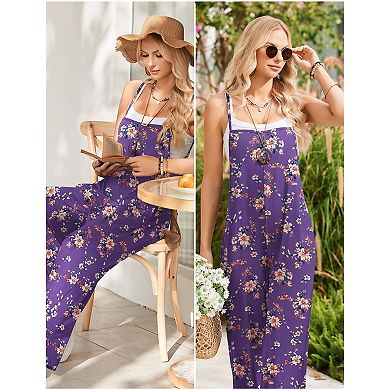 Ekouaer Womens Sleeveless Jumpsuits Summer Boho Wide Leg Floral Rompers Overalls with Pockets