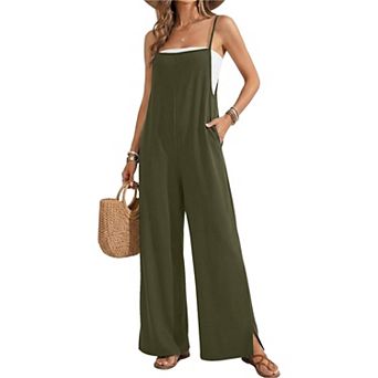 Ekouaer Womens Sleeveless Jumpsuits Summer Boho Wide Leg Floral Rompers Overalls with Pockets
