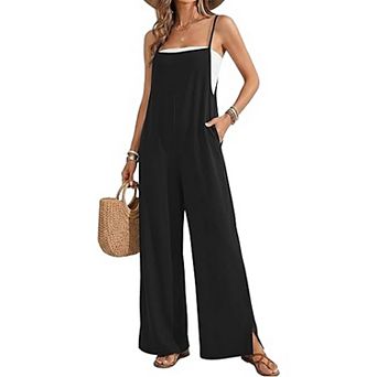 Ekouaer Womens Sleeveless Jumpsuits Summer Boho Wide Leg Floral Rompers Overalls with Pockets