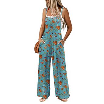 Ekouaer Womens Sleeveless Jumpsuits Summer Boho Wide Leg Floral Rompers Overalls with Pockets