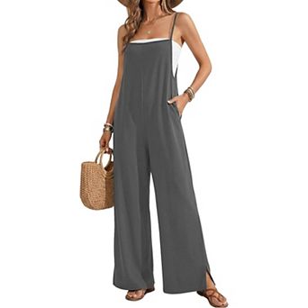 Ekouaer Womens Sleeveless Jumpsuits Summer Boho Wide Leg Floral Rompers Overalls with Pockets