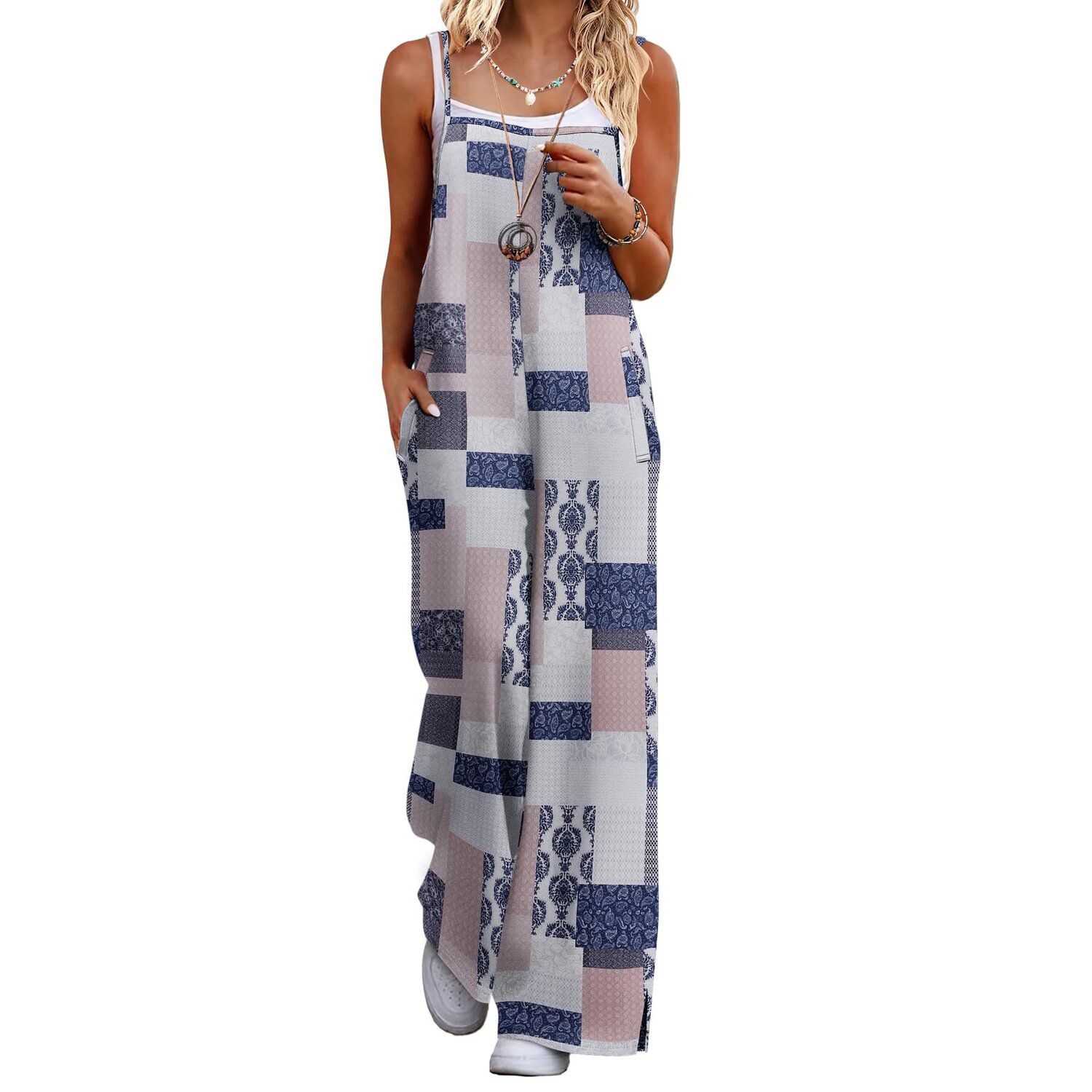 Женские комбинезоны Ekouaer Sleeveless Jumpsuits Summer Boho Wide Leg Floral Rompers Overalls with Pockets