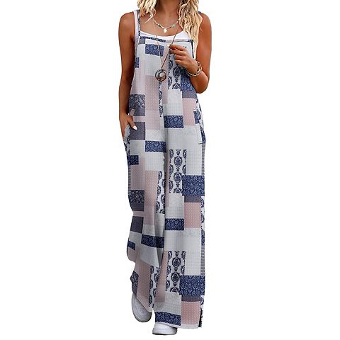 Женские комбинезоны Ekouaer Womens Sleeveless Jumpsuits Summer Boho Wide Leg Floral Rompers Overalls with Pockets