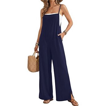 Ekouaer Womens Sleeveless Jumpsuits Summer Boho Wide Leg Floral Rompers Overalls with Pockets