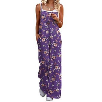 Ekouaer Womens Sleeveless Jumpsuits Summer Boho Wide Leg Floral Rompers Overalls with Pockets