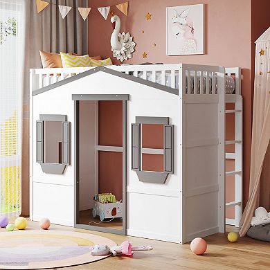 Merax Twin Size House Loft Bed With Ladder