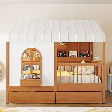 Merax Full Size House Bed with 2 Large Drawers