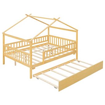 Merax Full Size Wooden House Bed with Twin Trundle