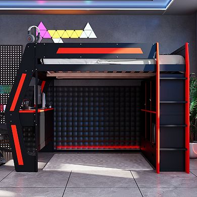 Merax Full Size Gaming Loft Bed with Integrated Desk, Smart RGB LED Lights and USB Ports