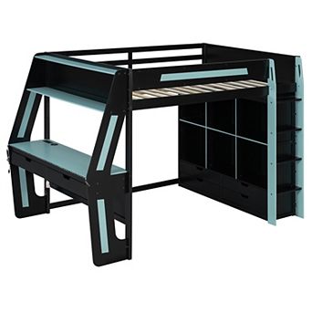 Merax Full Size Gaming Loft Bed with Integrated Desk, Smart RGB LED Lights and USB Ports