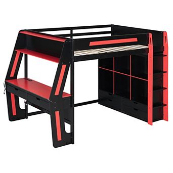 Merax Full Size Gaming Loft Bed with Integrated Desk, Smart RGB LED Lights and USB Ports