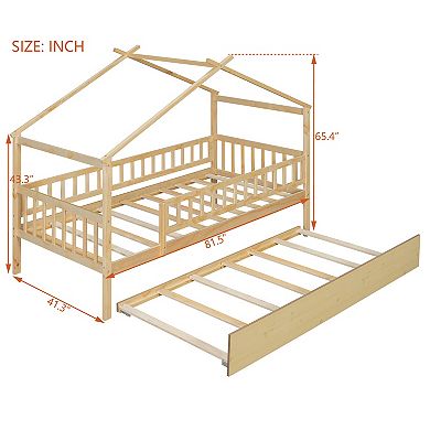 Merax Twin Size Wooden House Bed with Twin Size Trundle
